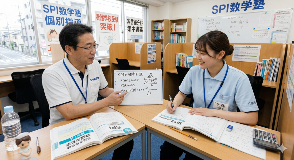 看護学校受験を目指す介護士の受験生が個別指導を受講している様子